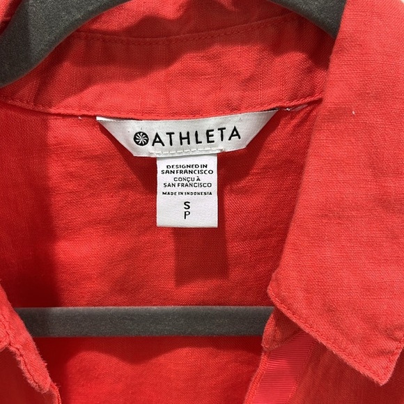 NWT Athleta Playa Linen Tie Short Sleeve Top in Passion Fruit Coral Sz S Petite - Picture 6 of 8
